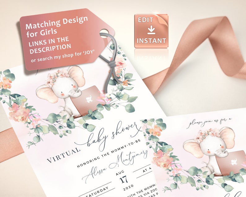 Zoom Baby Shower Invitation Virtual Baby Shower Etsy