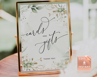 Eucalyptus Wedding Sign: Cards and Gifts, Greenery Decor (Editable Template)