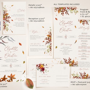 SIENNA Rustic Fall Wedding Invitation Template, Autumn Leaves and Greenery, Download Editable Invite, Printable Marriage, Bundle Invites image 2