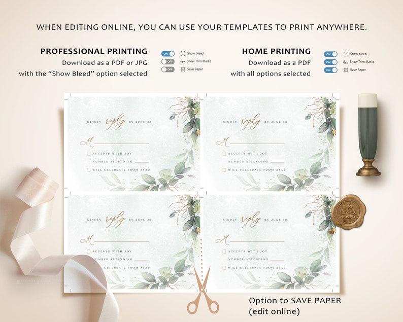 Boho Wreath Wedding Invitation Template, Wedding Invite Template, Wedding Invitation, Invitation Template Download, Faux Gold Invite CLEO image 6