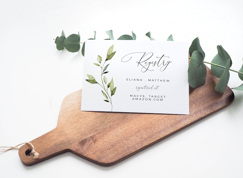 Registry Card Wedding Laurel Olive Watercolor Greenery Registry Registered at Card Instant Download Boho Editable Template