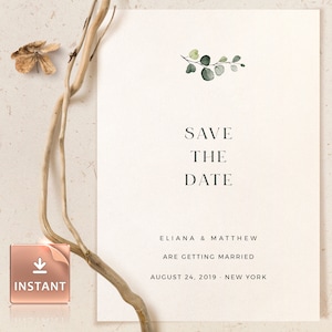 REESE - Save The Date Karte mit Eukalyptus Aquarell Grün, Save the Date druckbar, Sofort Download, Save Date Vorlage, DIY bearbeitbar