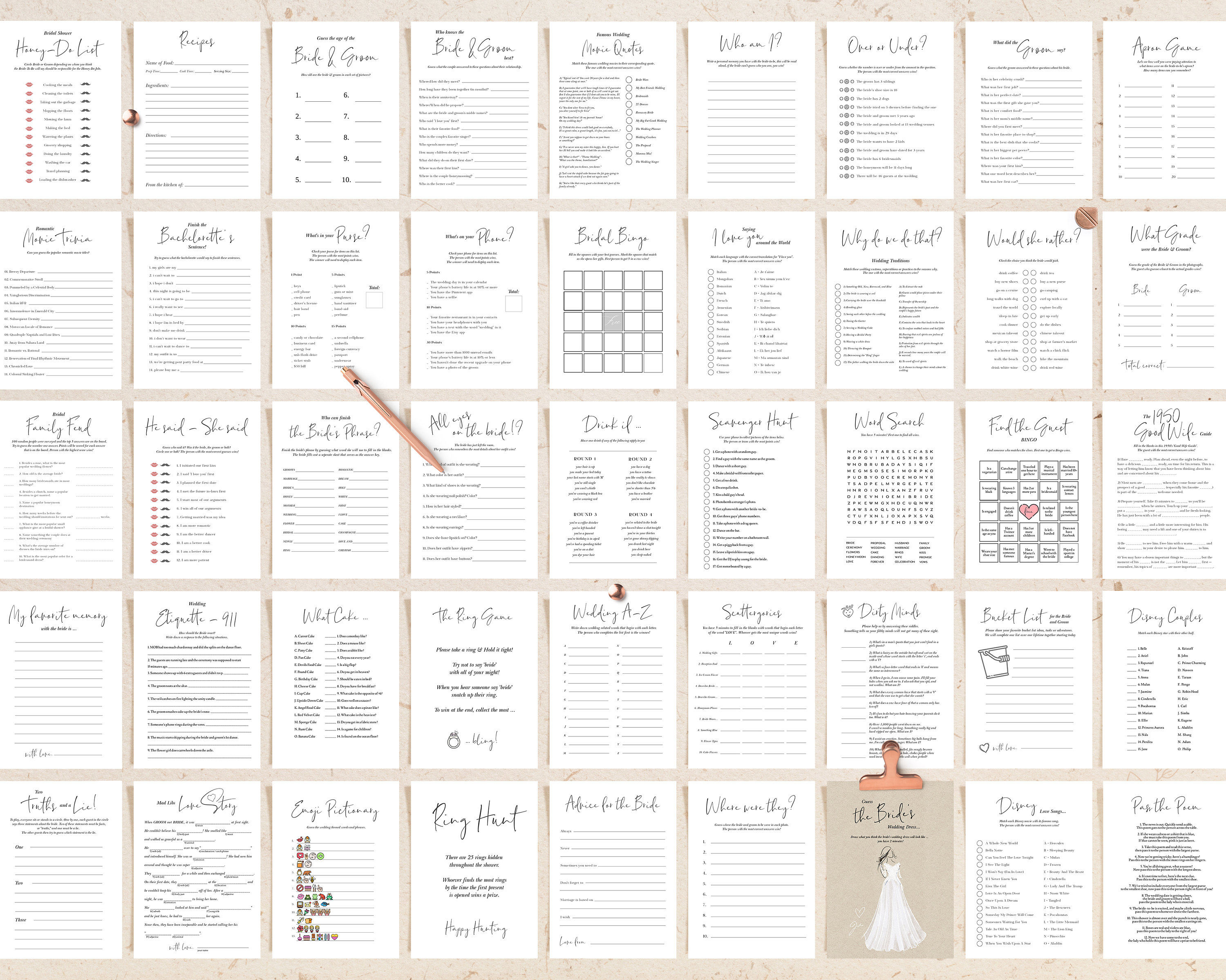 Bridal Shower Games Printable Bridal Shower Games Minimalist - Etsy