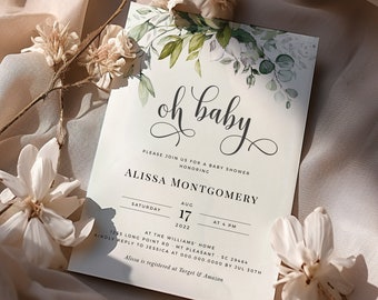 Eucalyptus Greenery Baby Shower Invitation Bundle: Gender Neutral Printable (Editable)