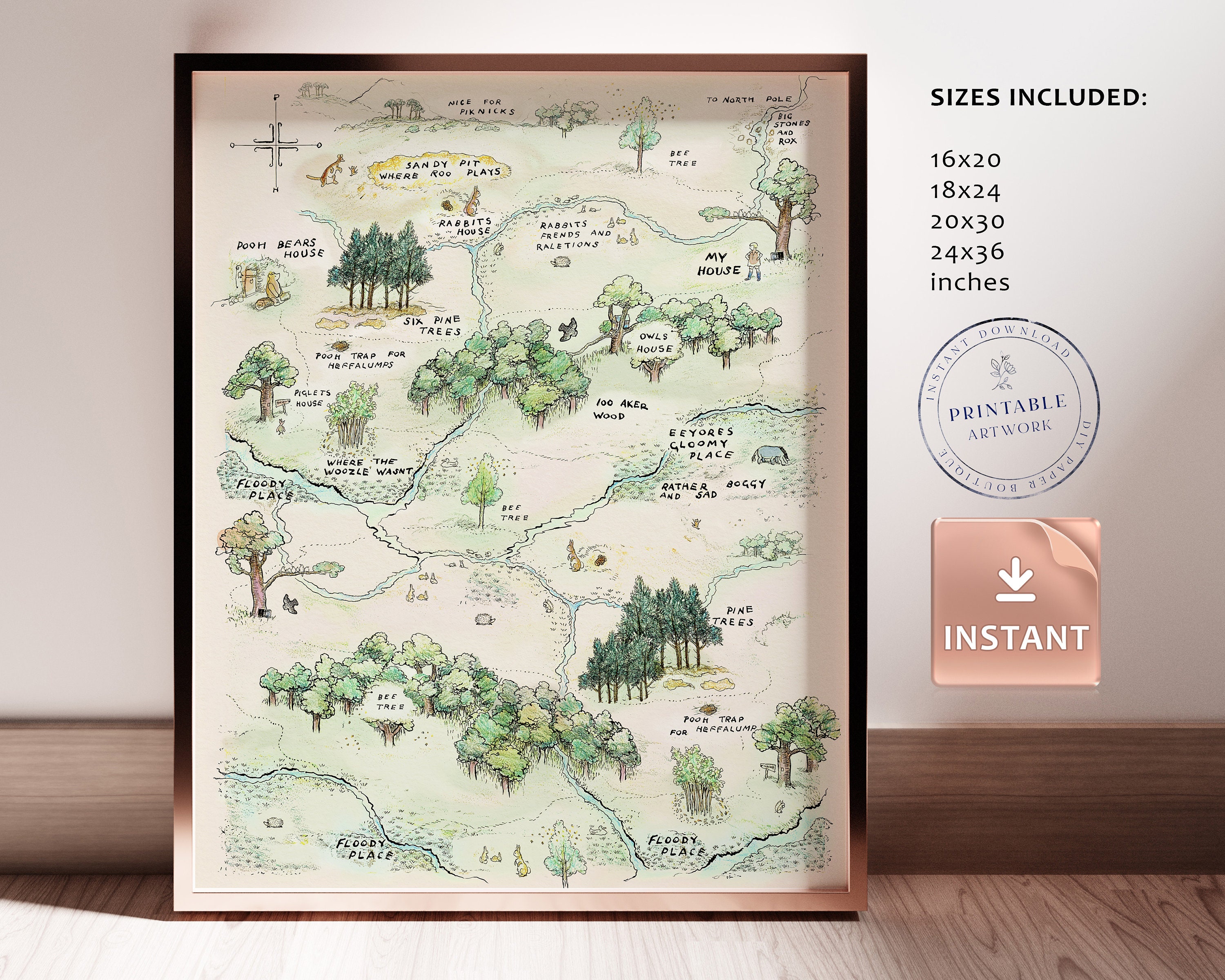 100 Acre Wood Map Printable Winniethepooh Classic Map Etsy