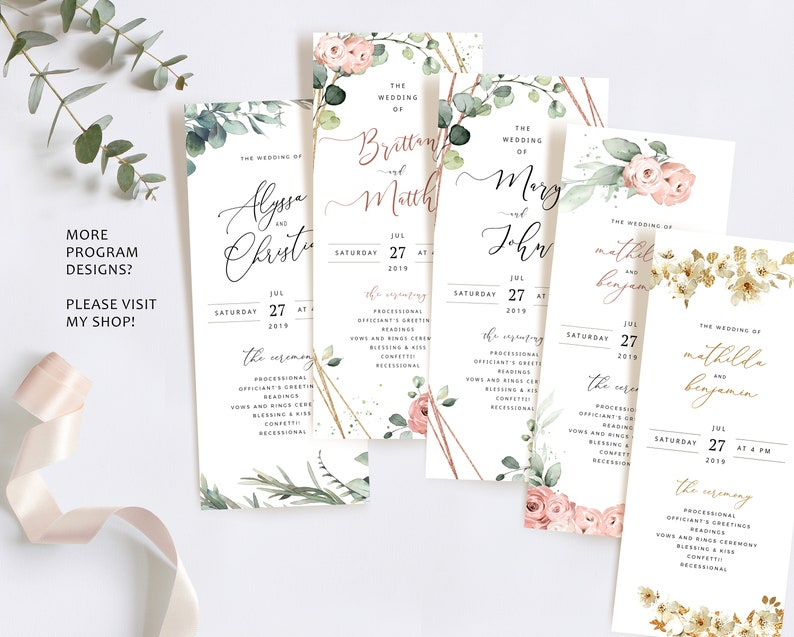 MARI Trifold Wedding Programs with Eucalyptus, Folded Boho Ceremony Template, Rustic Rosemary Greenery Download, Editable Order Of Service image 10