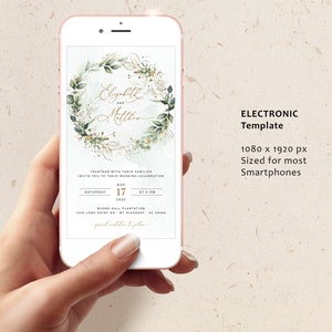 CLEO iPhone Wedding Evite Template, Smartphone Electronic Invitation, Greenery Digital Invite, Mobile Invitation Editable Instant Download image 4