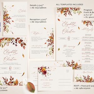 SIENNA Fall Wedding Invitation Template, Rustic Autumn Leaves and Greenery, Download Editable Invite, Printable Marriage, Bundle Invites image 2