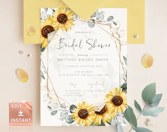Sunflower Bridal Shower Invitation: Yellow Floral Design (Printable Template)