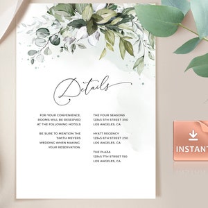 REESE - Tarjeta de detalles imprimible, Tarjeta de detalles de la boda, Tarjeta de información de la boda, Templett DIY, Descarga instantánea, Plantilla de detalles editables