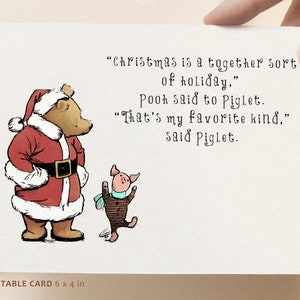 Cartolina di Natale Winnie-The-Pooh stampabile, cartoline digitali maialino, citazioni di Pooh, inchiostro dipinto a mano e acquerelli