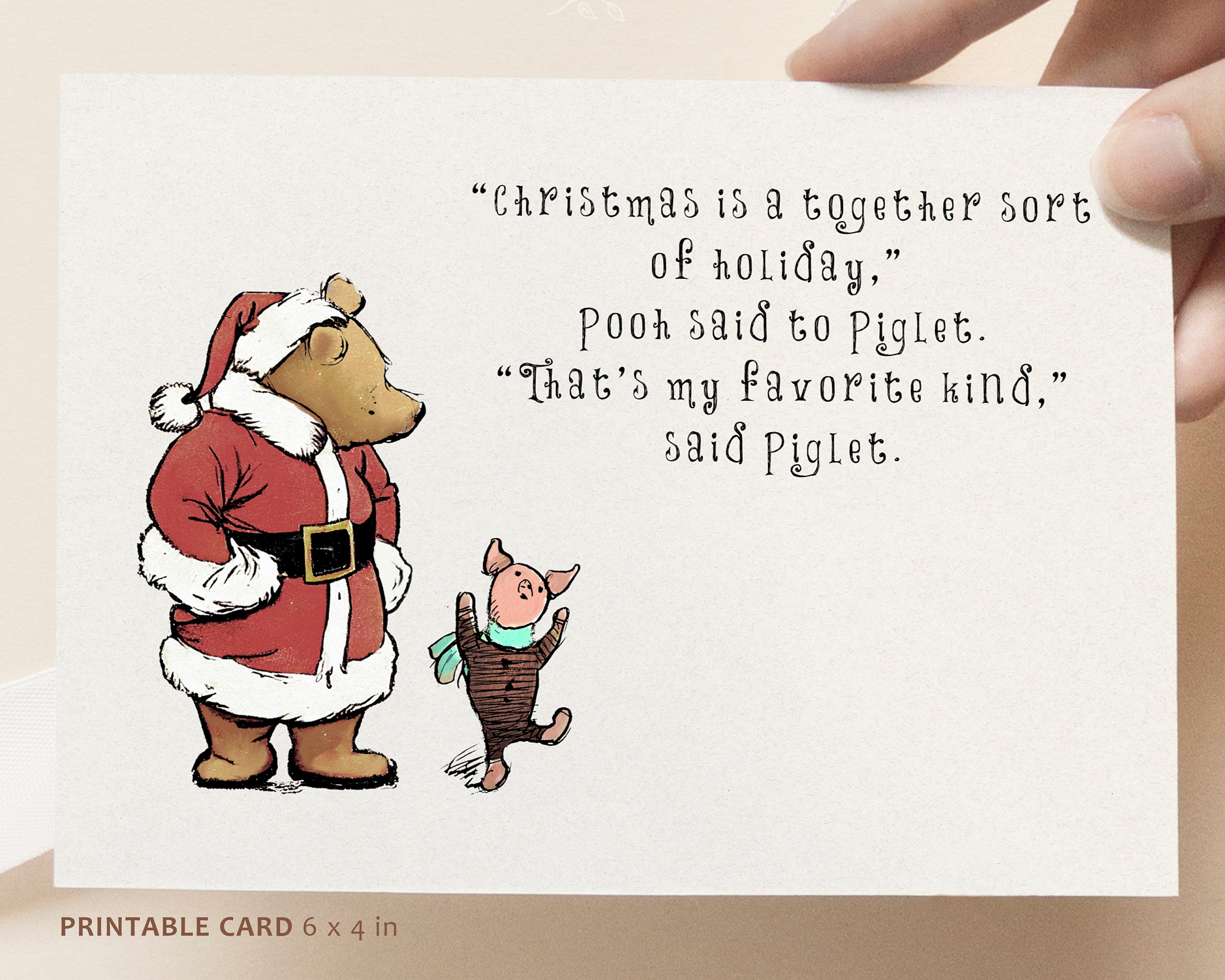 Winnie-the-pooh Christmas Card Printable Piglet Digital - Etsy