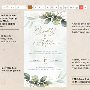 CLEO iPhone Wedding Evite Template, Smartphone Electronic Invitation, Greenery Digital Invite, Mobile Invitation Editable Instant Download image 2