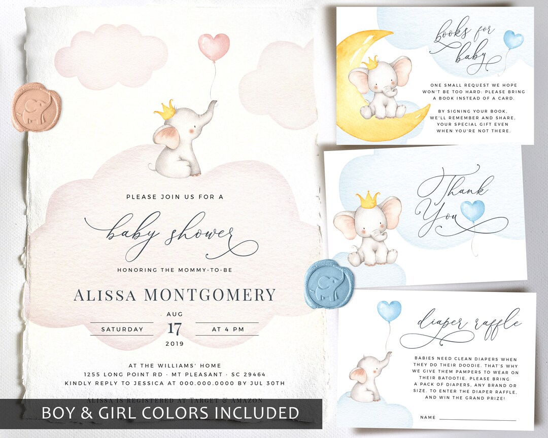 Sjabloon uitnodiging babyshower olifant: genderneutraal (directe download)  - Etsy België, image size:1080x864