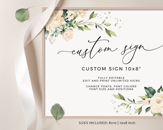 NEVE White Rose Wedding Sign Editable Custom Sign Template ...