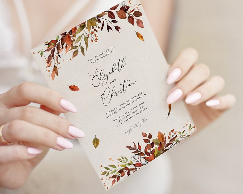 SIENNA BOHO Fall Wedding Invitation Template Autumn Leaves | Etsy UK