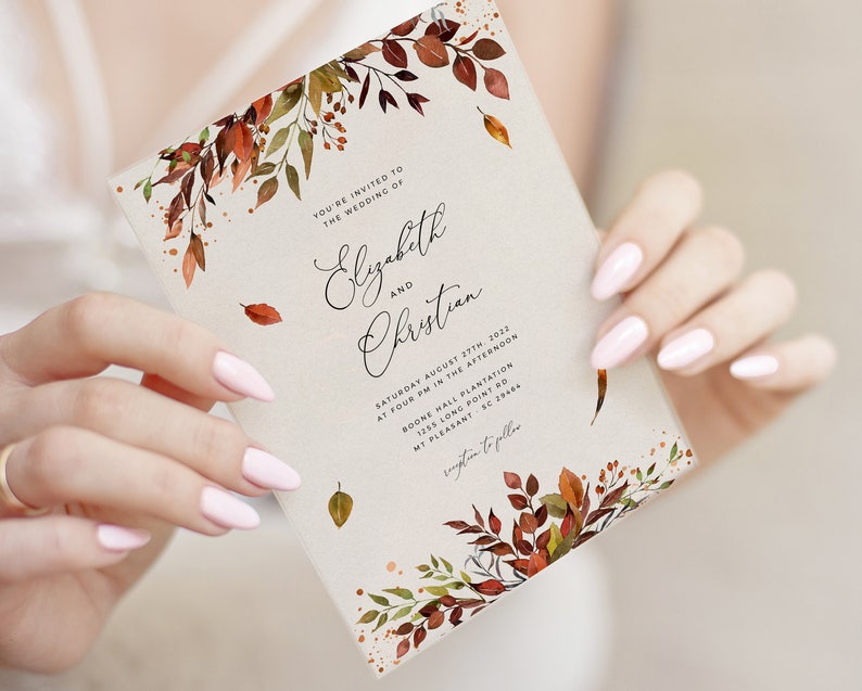 SIENNA BOHO Fall Wedding Invitation Template, Autumn Leaves and Greenery, INSTANT Download Editable Suite, Printable Marriage, Fall Bundle image 8