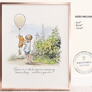 POOH - Druckbereites klassisches Zitat von Winnie-The-Pooh, Baby-Dusche, Geburtstagsfeier, Kinderzimmer-Dekorationskarten, Centerpiece, Bridge River
