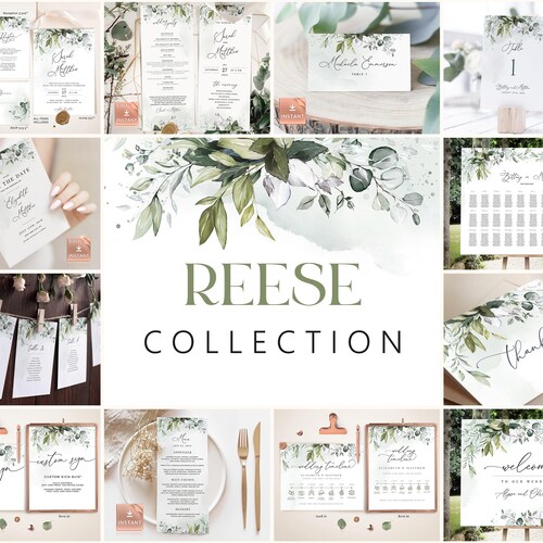 Zaproszenie na ślub, zestaw szablonów Greenery Boho | Edytowalne, do natychmiastowego pobrania, zestaw 30 elementów, 5x7