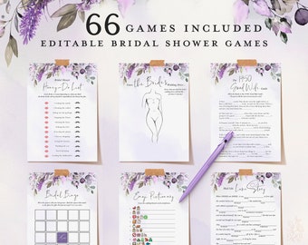 66 Lavender Bridal Shower Games, Editable Bridal Shower Games Bundle, Instant Download, Wedding Shower Games, Printable, Purple Bridal Party