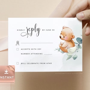 BooBoo Teddybär RSVP Baby Shower Vorlage, Wir können bärig warten, Baby Bär Party Antwort, druckbare Baby Antwort, bearbeitbare RSVP Einsätze