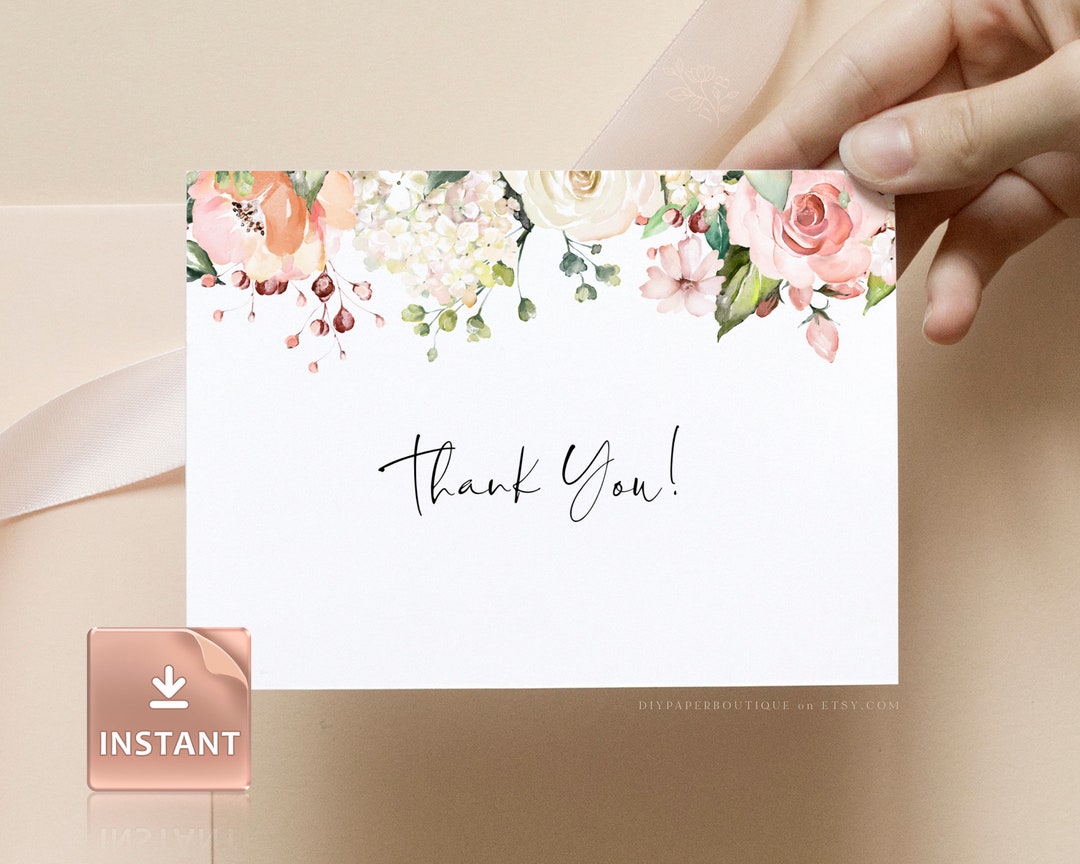 Printable Pink Floral Thank You Card: Editable Wedding Template ...
