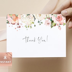 Printable Pink Floral Thank You Card: Editable Wedding Template (Digital Download)