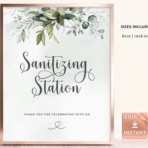 Eucalyptus Wedding Sanitizing Station Sign: Customizable Printable (Digital Download)