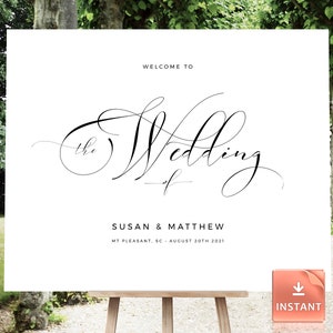 SUSA - Calligraphy Wedding Welcome Sign, Custom Wedding Signage, Editable Welcome Sign, Welcome Sign, Large Signs, Printable Welcome Sign