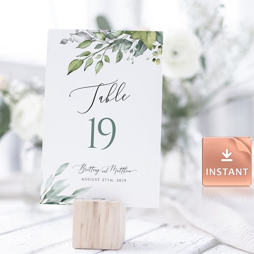 4x6 5x7 Editable Wedding Table Number Printable Download Table Number Template Eucalyptus Wedding Table Number Card