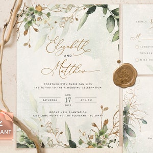 CLEO - Faux Gold Wedding Invitation Template, Boho Wedding Invite Template, Wedding Invitation, Invitation Template Download, Invites Set