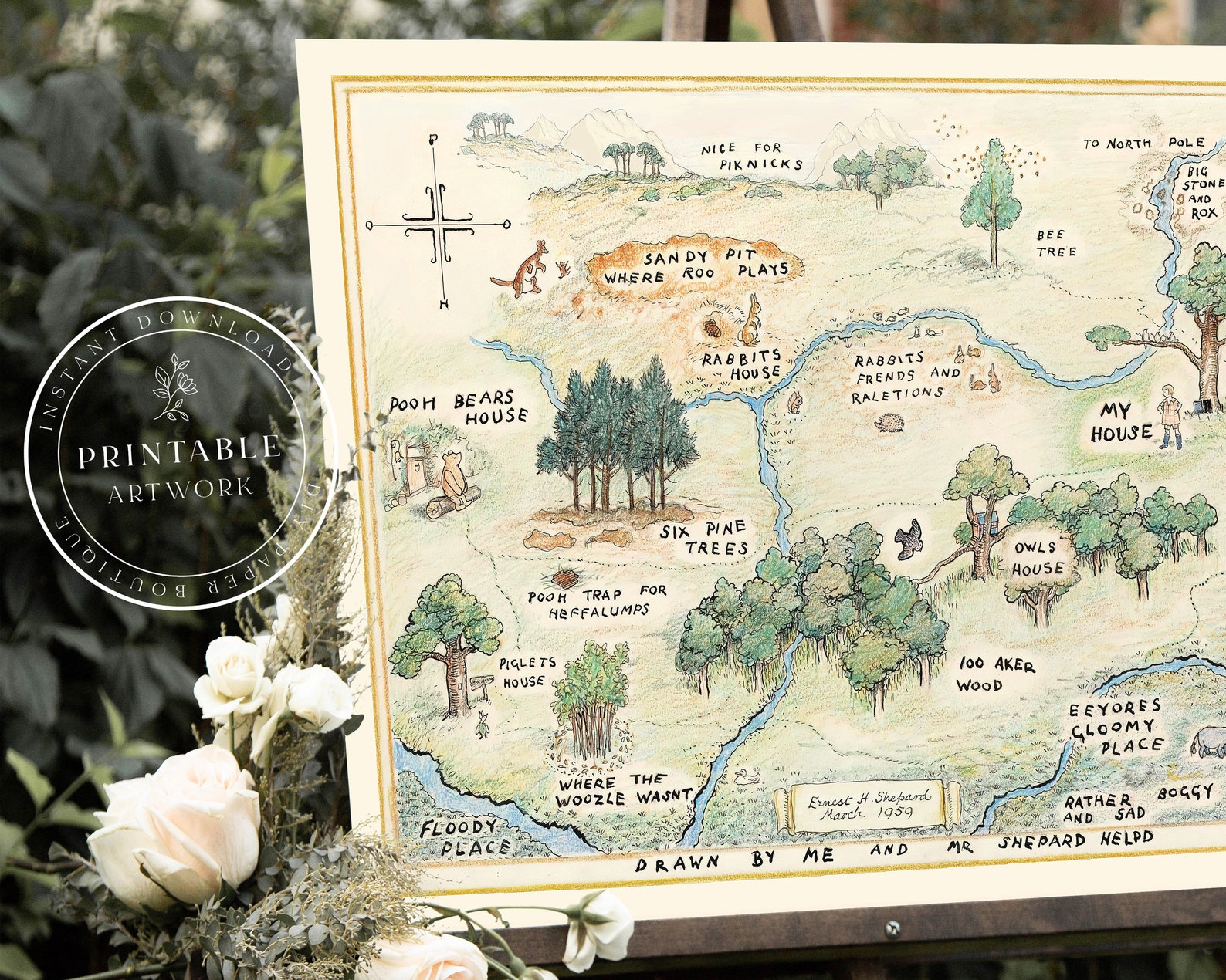 100 Acre Wood Map Printable Winniethepooh Classic Map Etsy