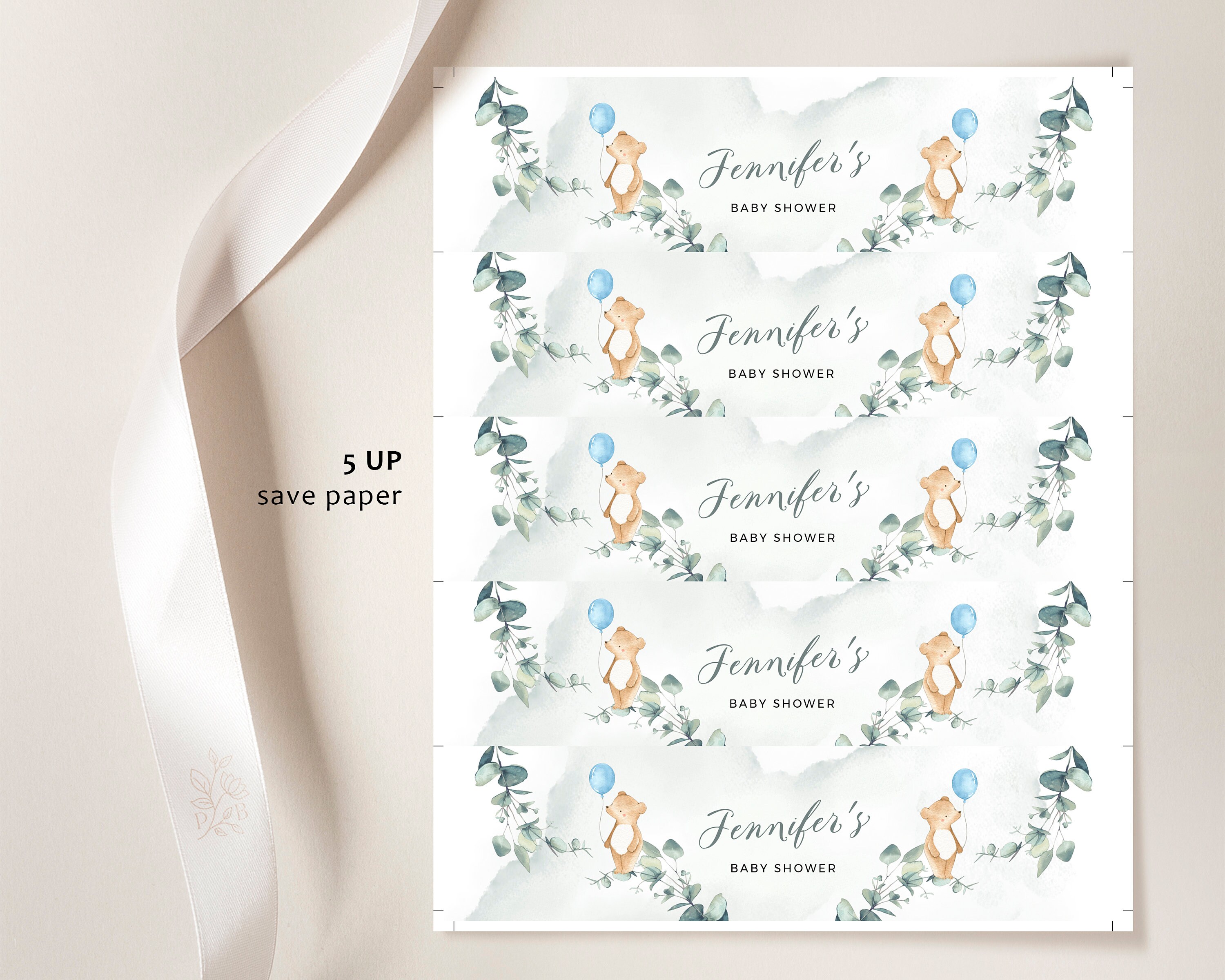 BALU Bear Water Bottle Labels Baby Shower Template | Etsy