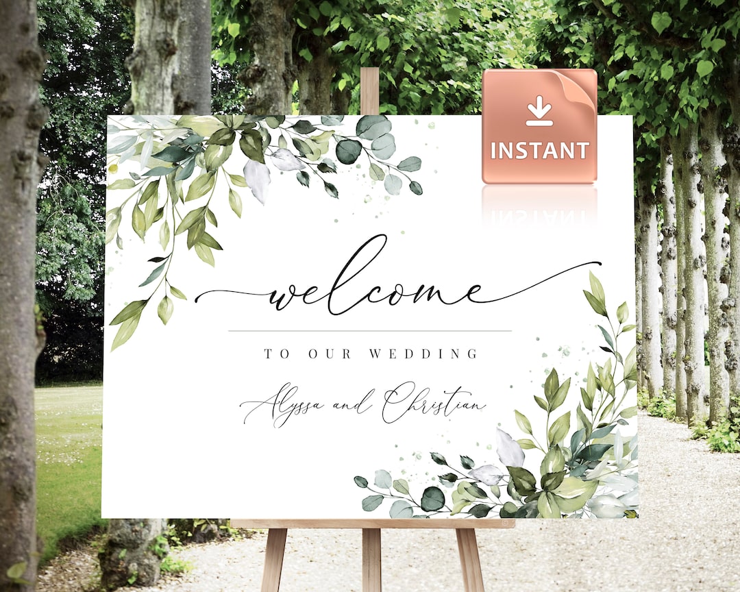 Large Wedding Welcome Sign: Boho Greenery, Custom Names (digital Download)  - Etsy, image size:1080x864