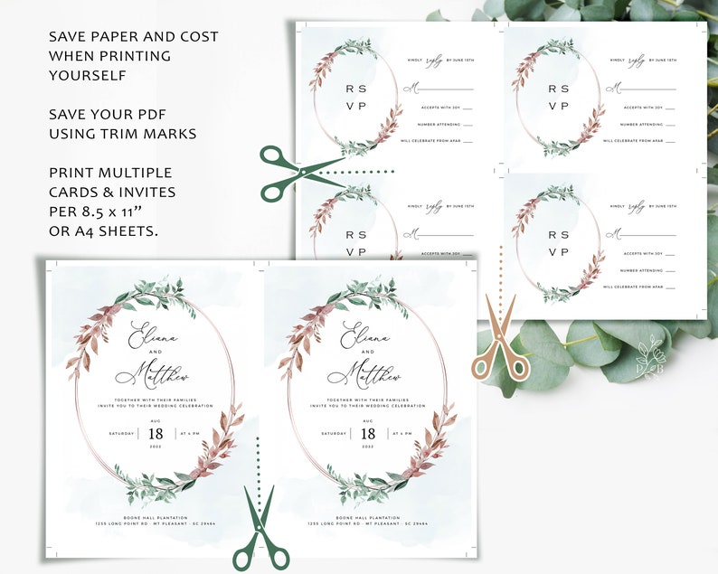 YESS Sage Green Wedding Invitation Templates Burnt Copper Etsy Canada