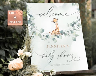 Giraffe Baby Shower Welcome Sign: Custom Editable Template