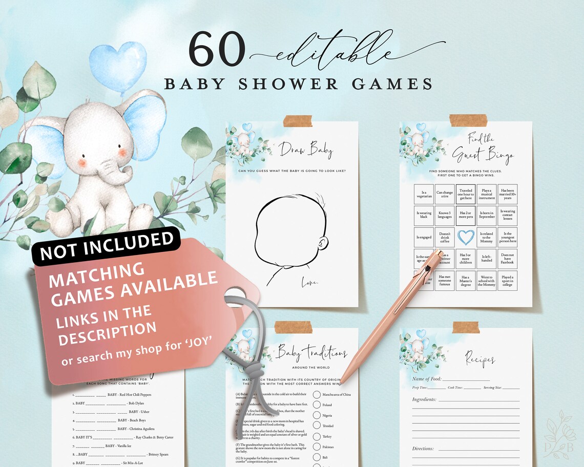 JOY Blue Boy Baby Shower Evite Template Watercolor Baby Etsy
