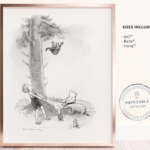 POOH - Druckbare Winnie-The-Pooh Klassiker, Baby-Dusche, Pooh-Geburtstagsfeier, Kinderzimmer-Dekorationskarten, 5x7 8x10 11x14 A.A. Milne