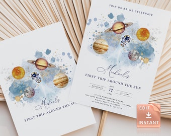 Outer Space First Birthday Invitation: Galaxy Blast Off (Digital Download)