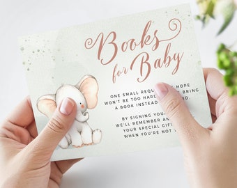 Elephant Books for Baby Shower Card Template (Instant Download)