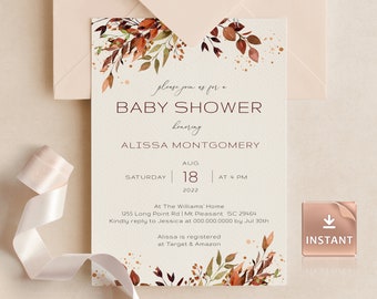 SIENNA - Fall Greenery Baby Shower Invitation, Gender Neutral Autumn Baby Invitations, Printable Brunch Dinner Lunch Inserts Baby Insert