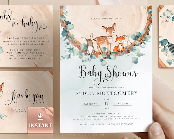 Woodland Baby Shower Invitation Template Gender Neutral for Etsy