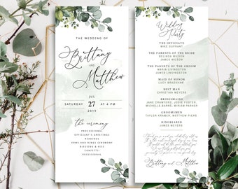 REESE - Boho Greens Hochzeitsprogramme Vorlage, Boho Zeremonie Programm für Heimdruck, Hochzeitstag Programm, Zeremonie Programm