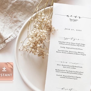 ELLE - Minimalistische Menükarten Vorlage, für Hochzeit und Brautpartys, Brunch, Abendessen, druckbare bearbeitbare Download-Vorlagen, elegant einfach
