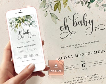 Eucalyptus Baby Shower Evite: Gender Neutral Electronic Invitation