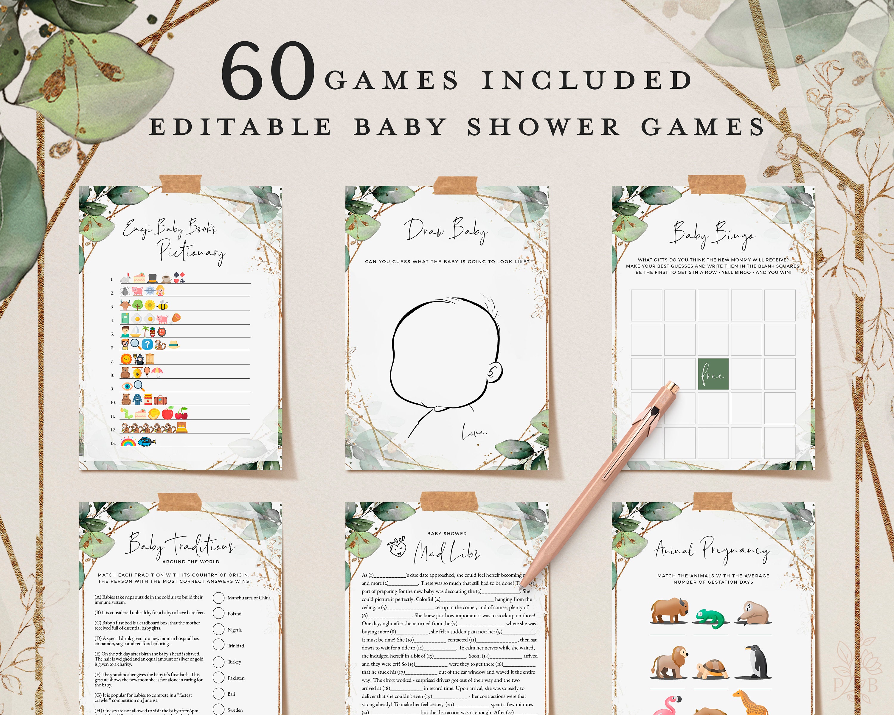 CLEO Geometric Baby Shower Games 60 Editable Baby Shower - Etsy.de