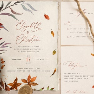 SIENNA Rustic Fall Wedding Invitation Template, Autumn Leaves and Greenery, Download Editable Invite, Printable Marriage, Bundle Invites image 10