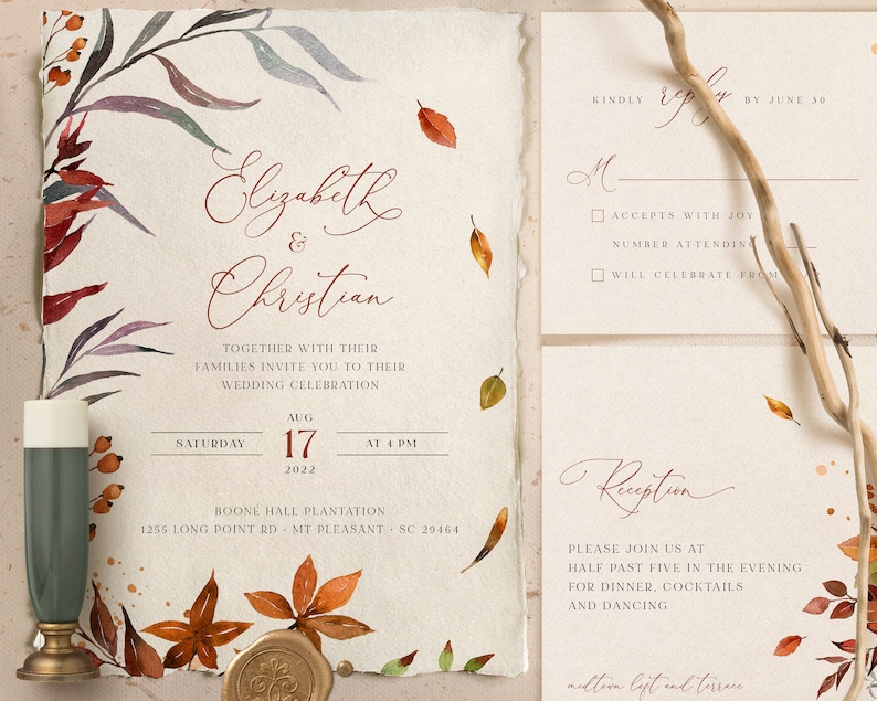 SIENNA Rustic Fall Wedding Invitation Template, Autumn Leaves and Greenery, Download Editable Invite, Printable Marriage, Bundle Invites image 10