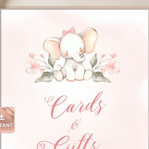AVA - Cartoline e regali firmano elefantino rosa, modello modificabile per gli ospiti del baby shower, cartello stampabile per baby shower, segnaletica per la doccia