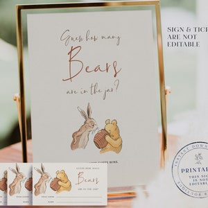 Winnie-The-Pooh Baby Shower Game: Guess How Many Bears Sign & Tickets (Digital Printable)